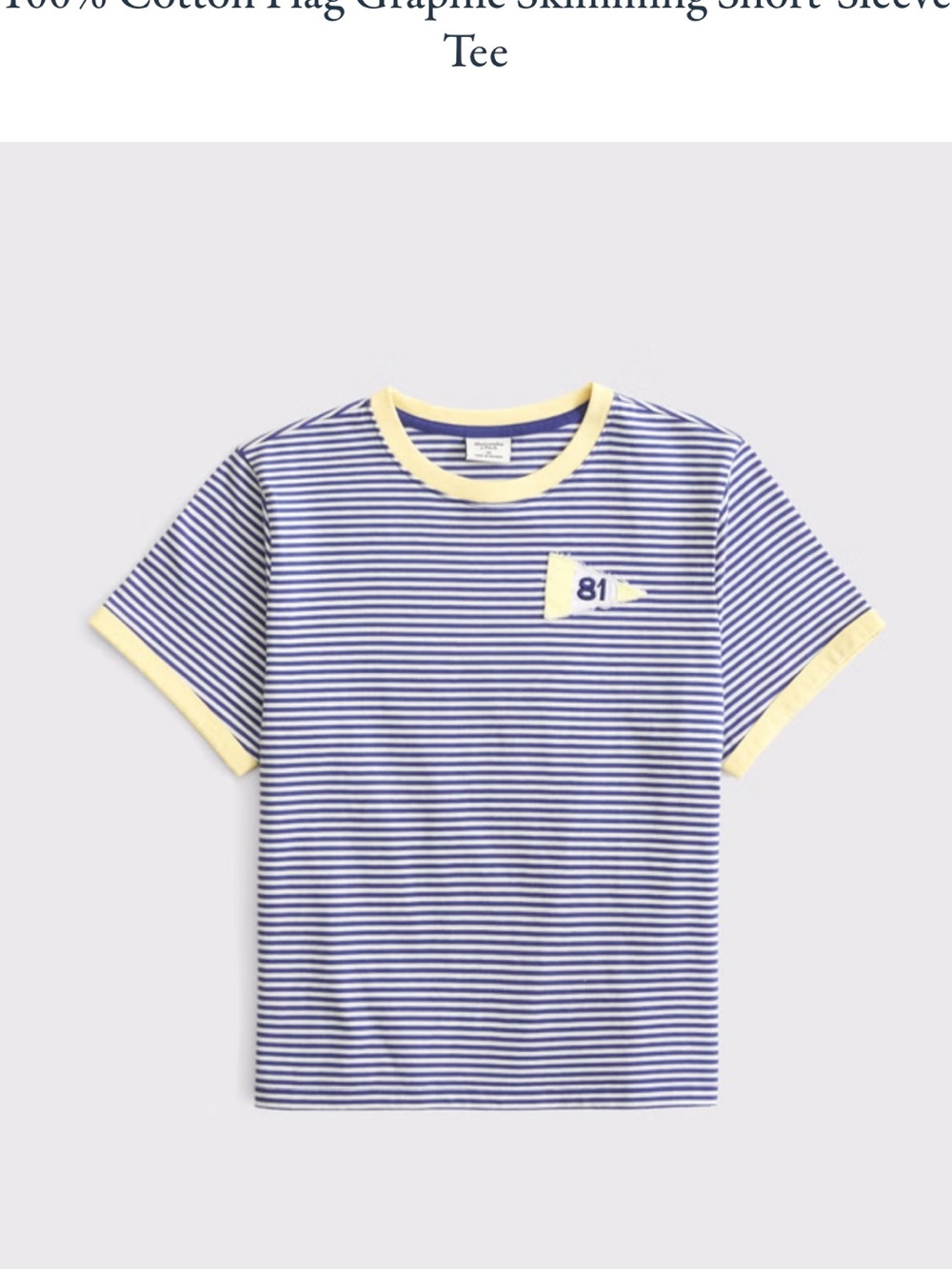 Abercrombie & Fitch Blue and Yellow Striped Ringer Tee